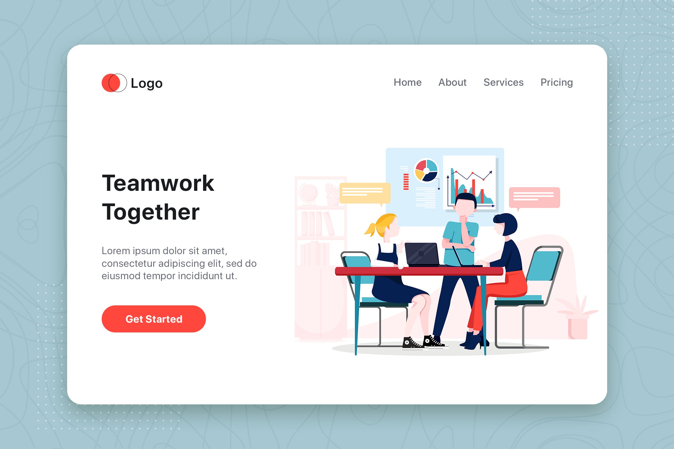 团队协作主题网站设计扁平设计风格矢量插画素材 Teamwork together flat concept for Landing page插图