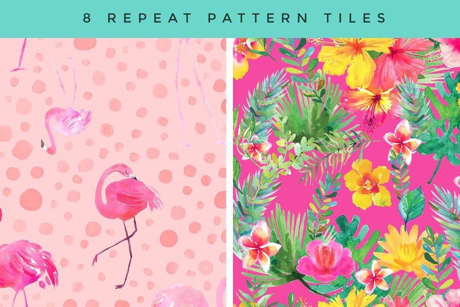 火烈鸟/热带植物水彩素材 Watercolour Clipart Set – Tropics插图(4)