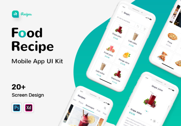 素材库下午茶：美食送餐相关的 App UI Kit 套装下载[PSD,XD]