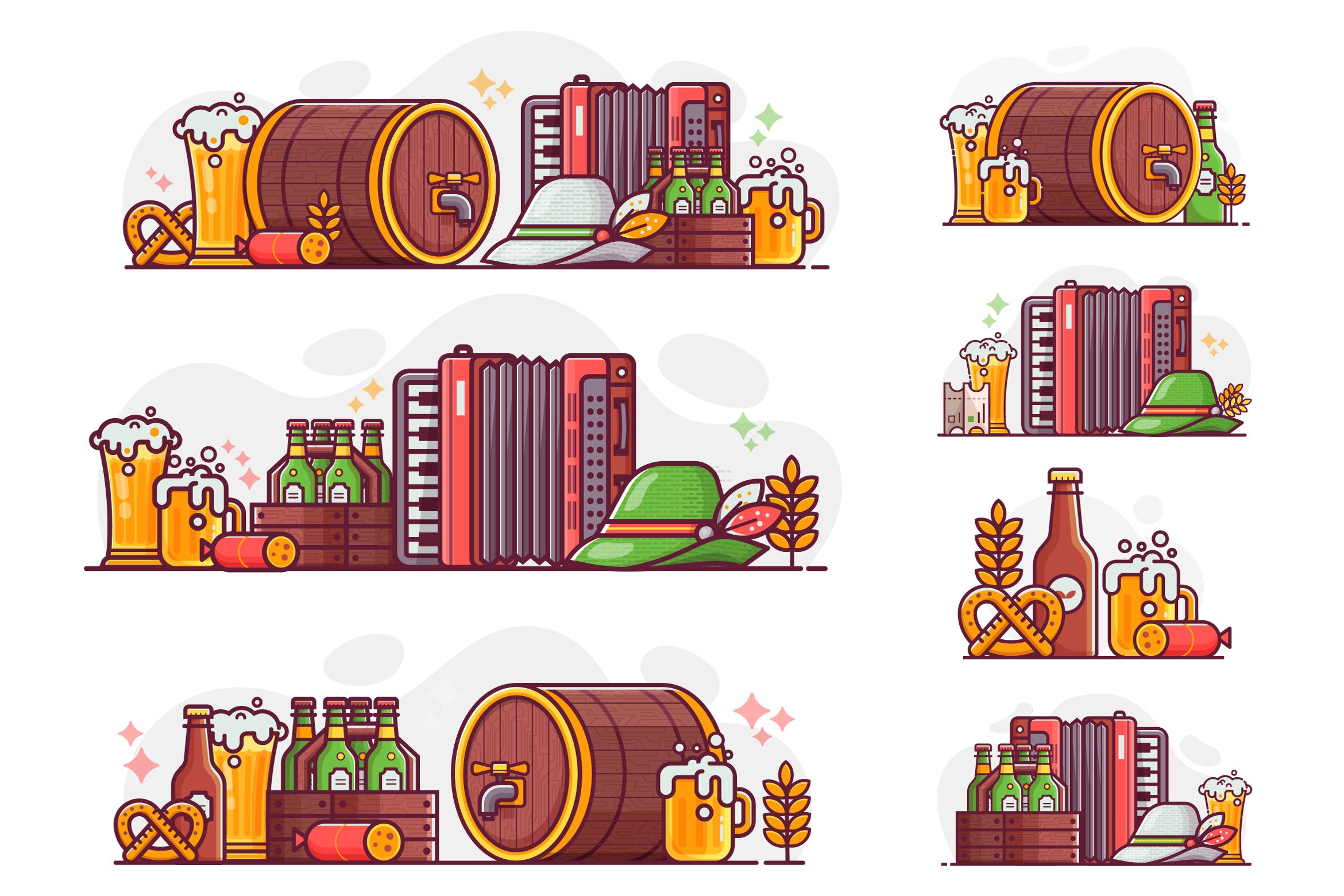 啤酒节啤酒桶矢量设计元素套件 Oktoberfest Beer Festival Elemenents Set插图