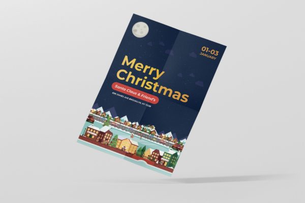 创意社区插画背景圣诞节主题海报设计模板 Christmas Event