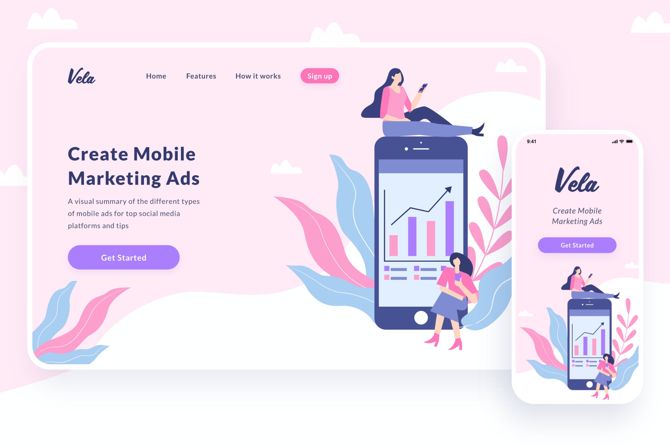 手机营销主题网站设计矢量插画素材 Mobile Marketing Illustration插图