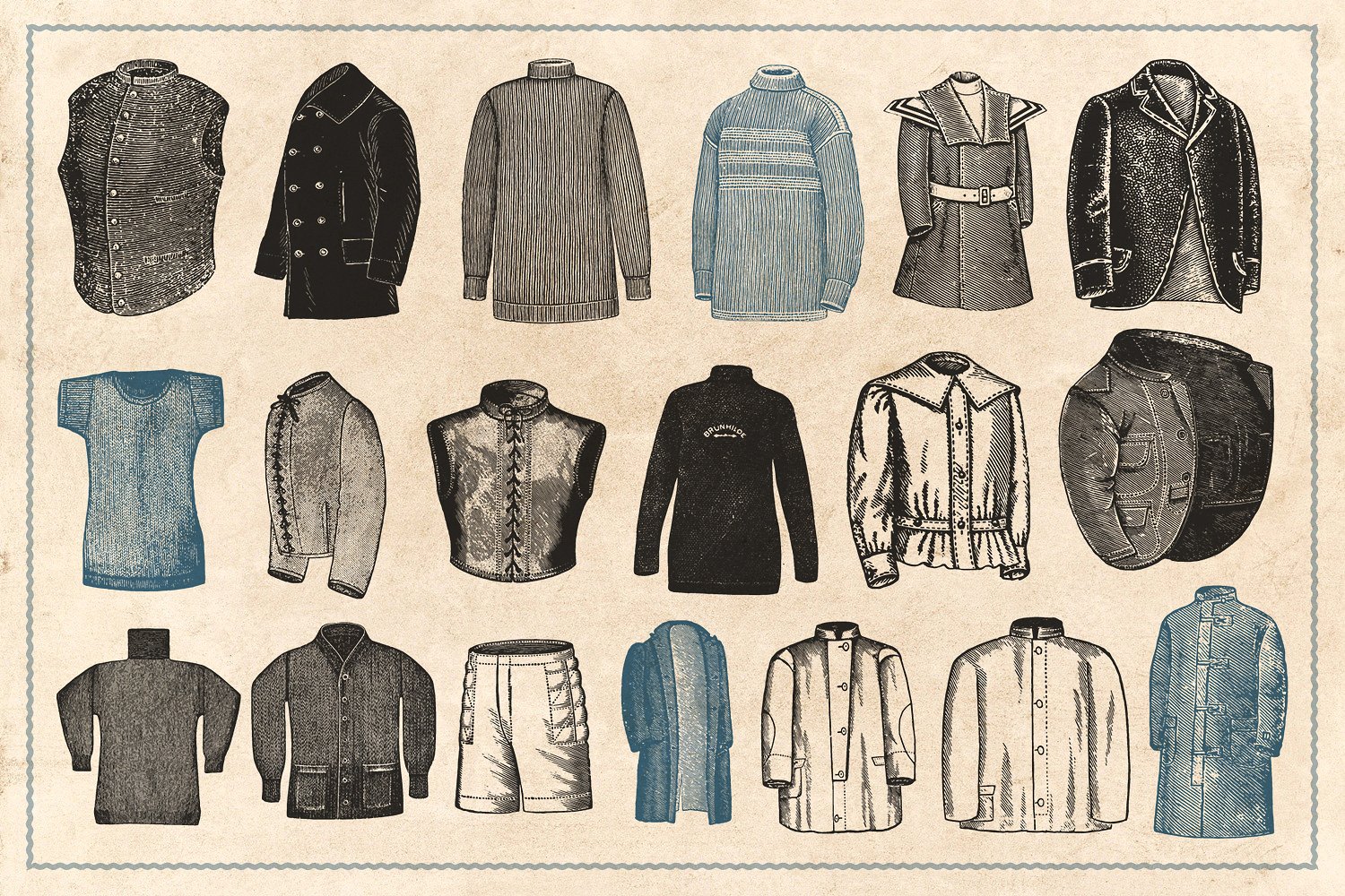 200个复古版画和男女时尚服饰的手绘插图插图(6)