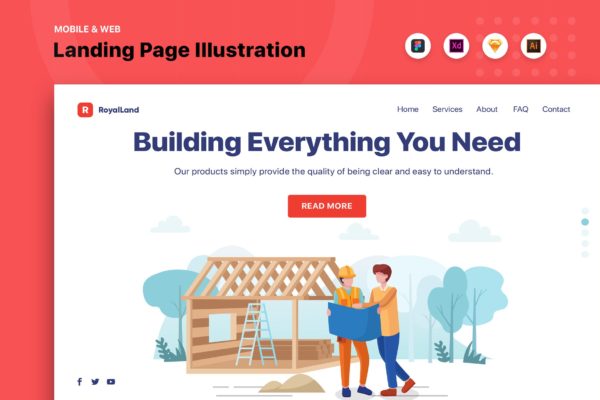 房地产网站矢量素材库精选概念插画素材v3 Construction Web Header Template