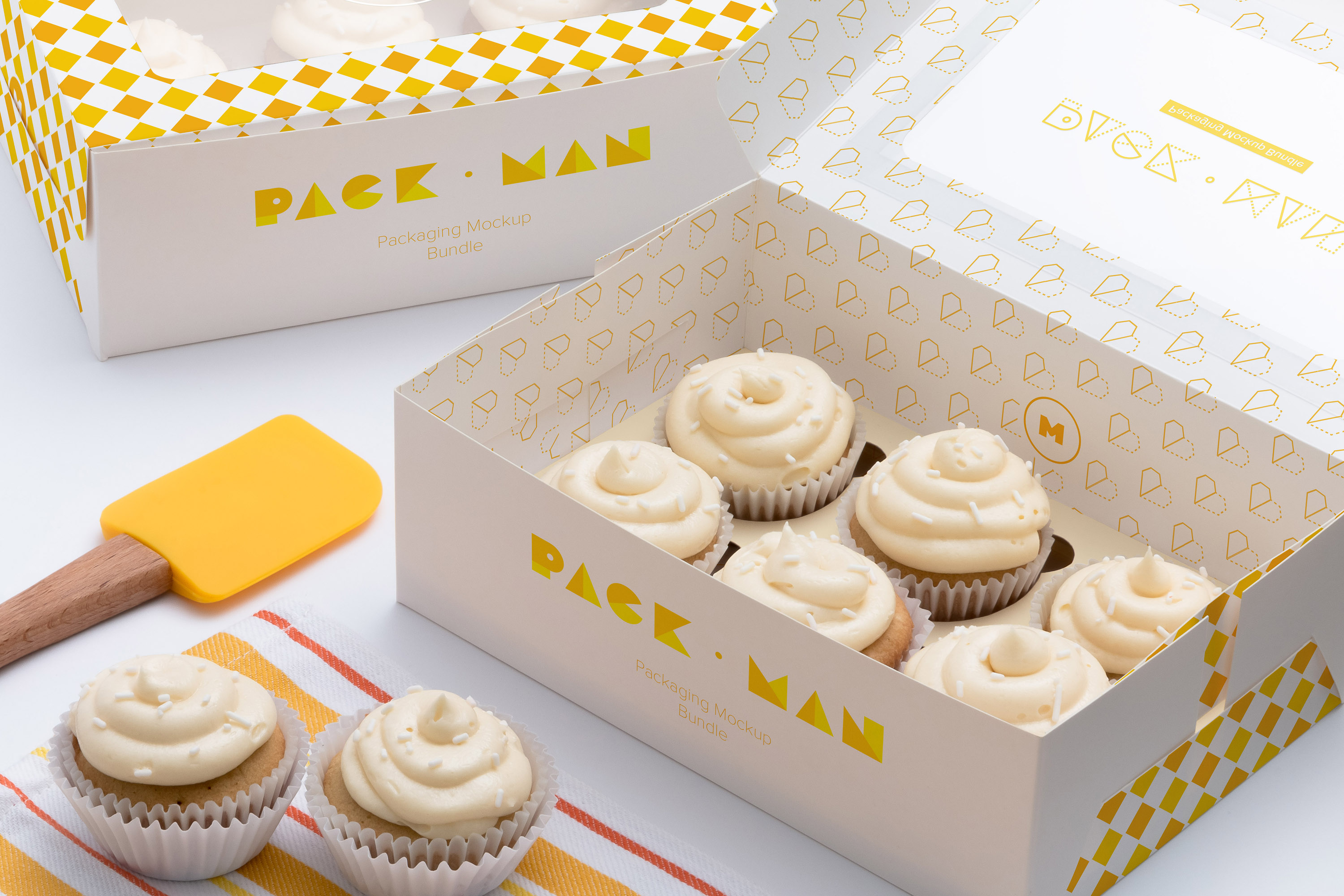 六只装规格纸杯蛋糕包装盒外观设计样机01 Six Cupcake Box Mockup 01插图