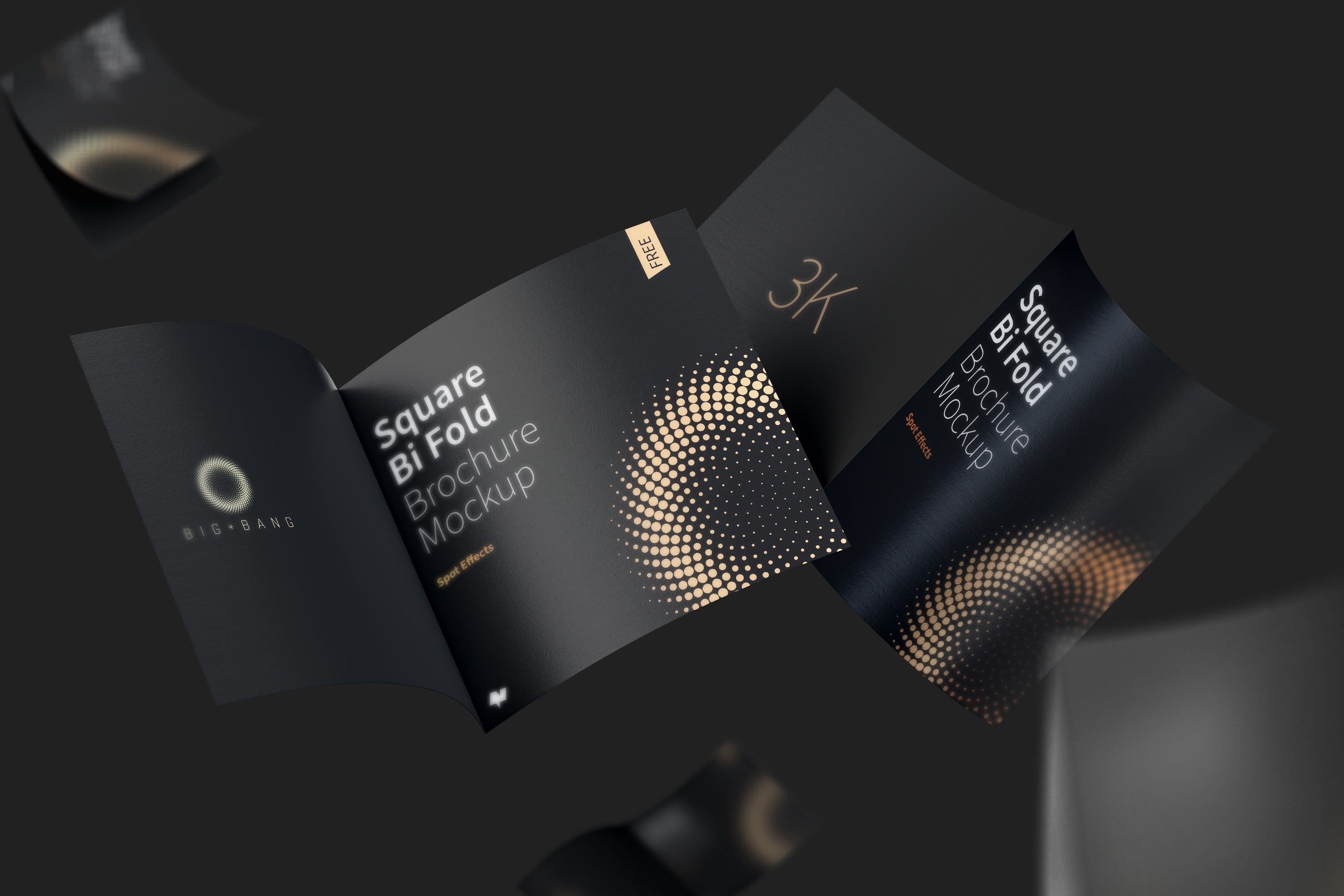 漂浮的方形对折小册子传单设计预览免费样机模板 FREE Square Bi Fold Brochure Mockup, Floating 3K插图(4)