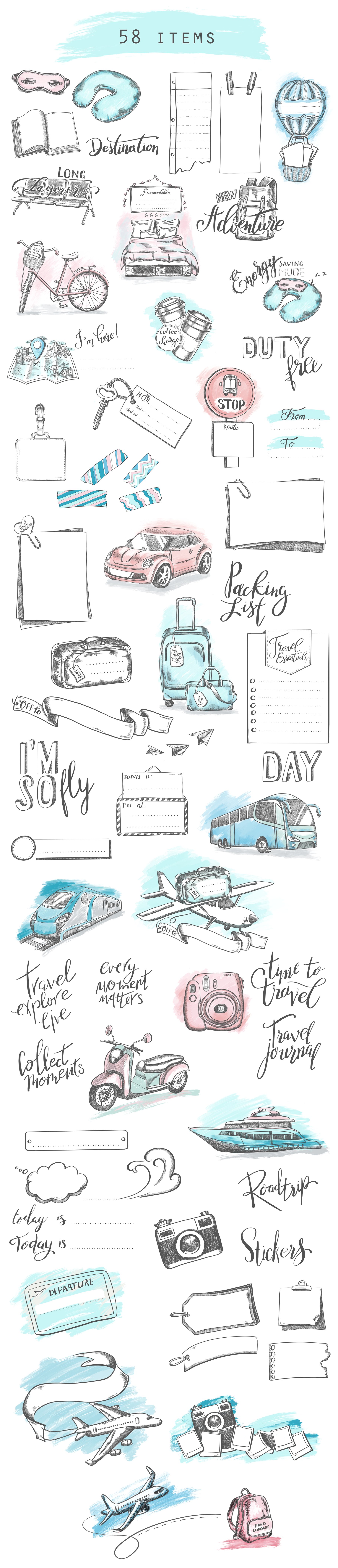 58款手绘旅行贴纸打包下载[psd]插图(3)