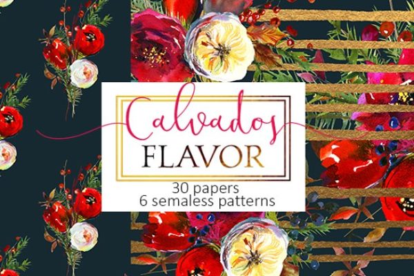 圣诞花饰纸张图案纹理素材 Christmas floral paper pattern pack