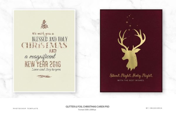 闪粉&amp;金箔圣诞卡PSD模板合集 Glitter &amp; Foil Christmas Cards PSD