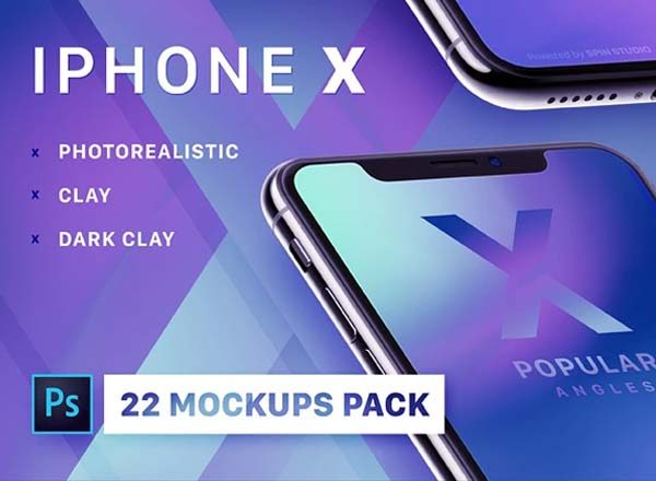 素材库下午茶：22个多角度iPhone X展示模型Mockups下载[PSD,4K级,黑白灰三色,976MB]