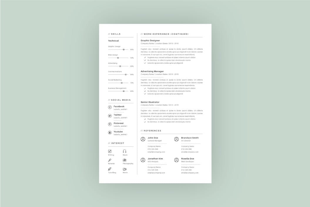 Less is More设计理念个人简历设计模板v1 Resume Template V.1插图(1)