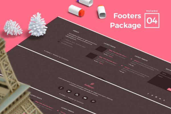 网站页脚菜单UI设计模板V4 Footers for Web Vol 04