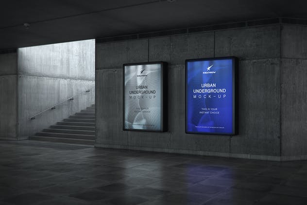 城市地下通道地铁灯箱/广告牌样机 Urban Underground Lightbox / Billboard Mock-Ups插图(9)
