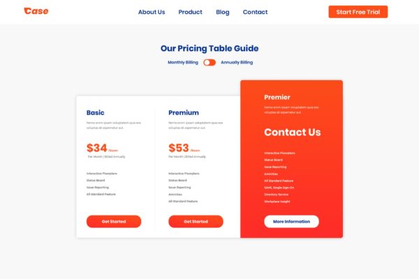 在线服务工具多套餐订阅价格表单UI设计模板 Pricing Table
