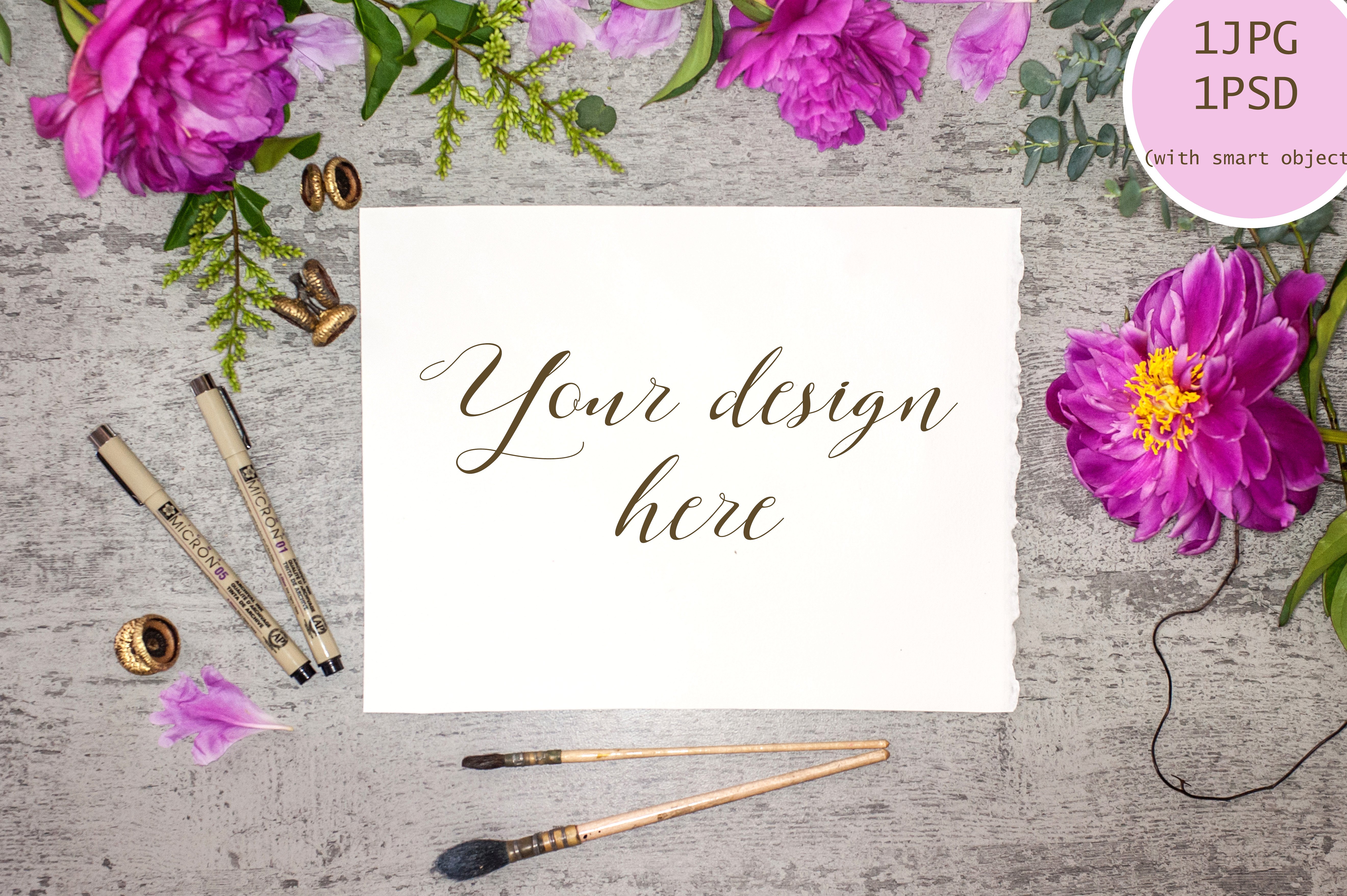 粉色花卉装饰便签模板 Peony mock up №9插图