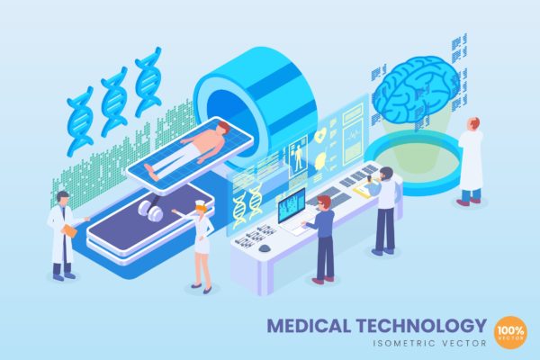 新型医学技术等距矢量科技素材库精选概念插画v2 Isometric Medical Technology Vector Concept
