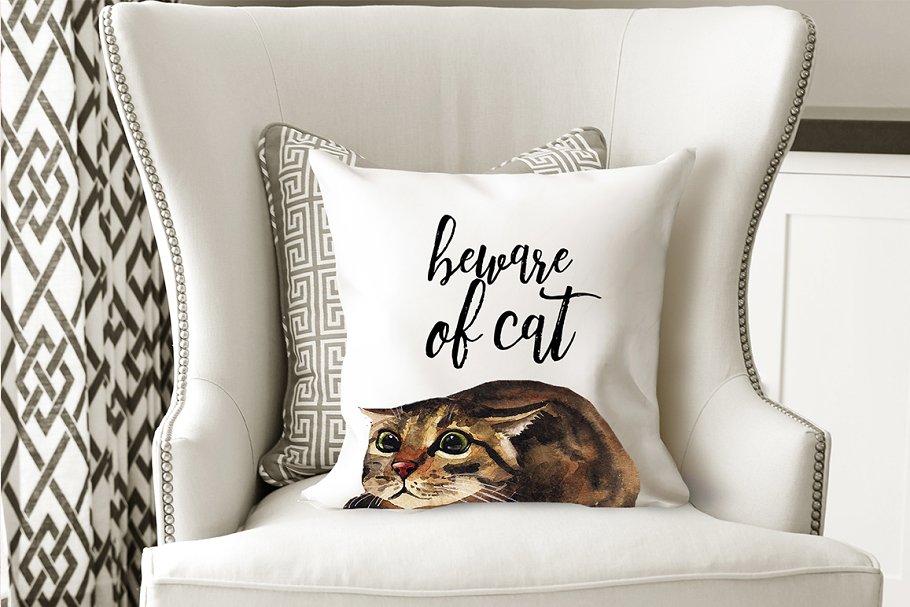 8款愤怒的小猫水彩剪贴画 Cat Attack Watercolor PNG Collection插图(3)