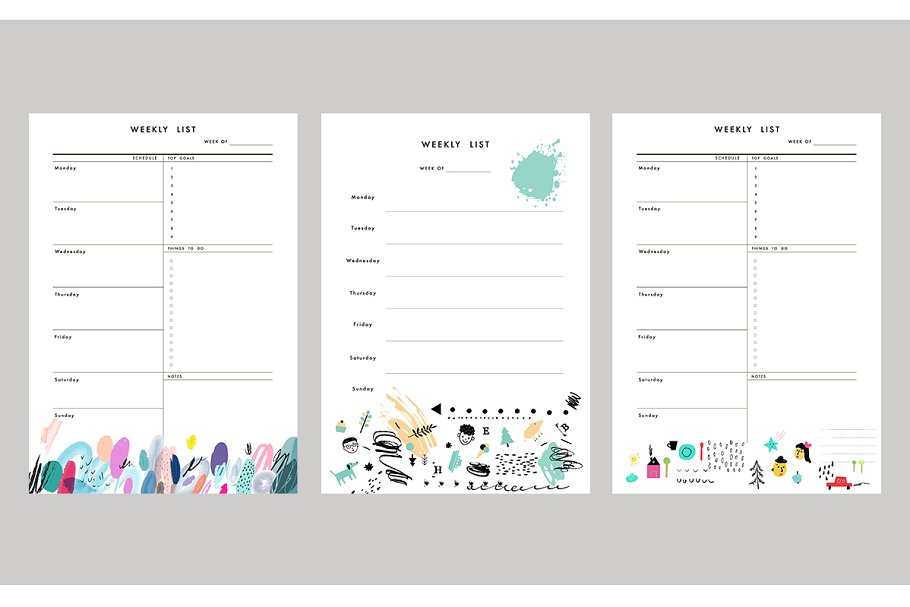 周计划行程规划模板 Weekly Planners. EPS & JPEG插图(2)