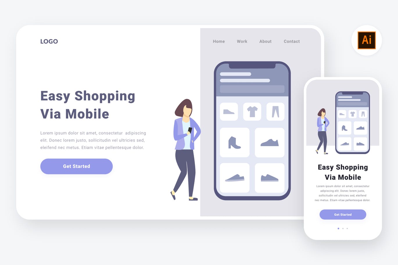 时尚购物主题APP&Web设计矢量插画素材 Shopping via mobile illustration (AI, SVG)插图