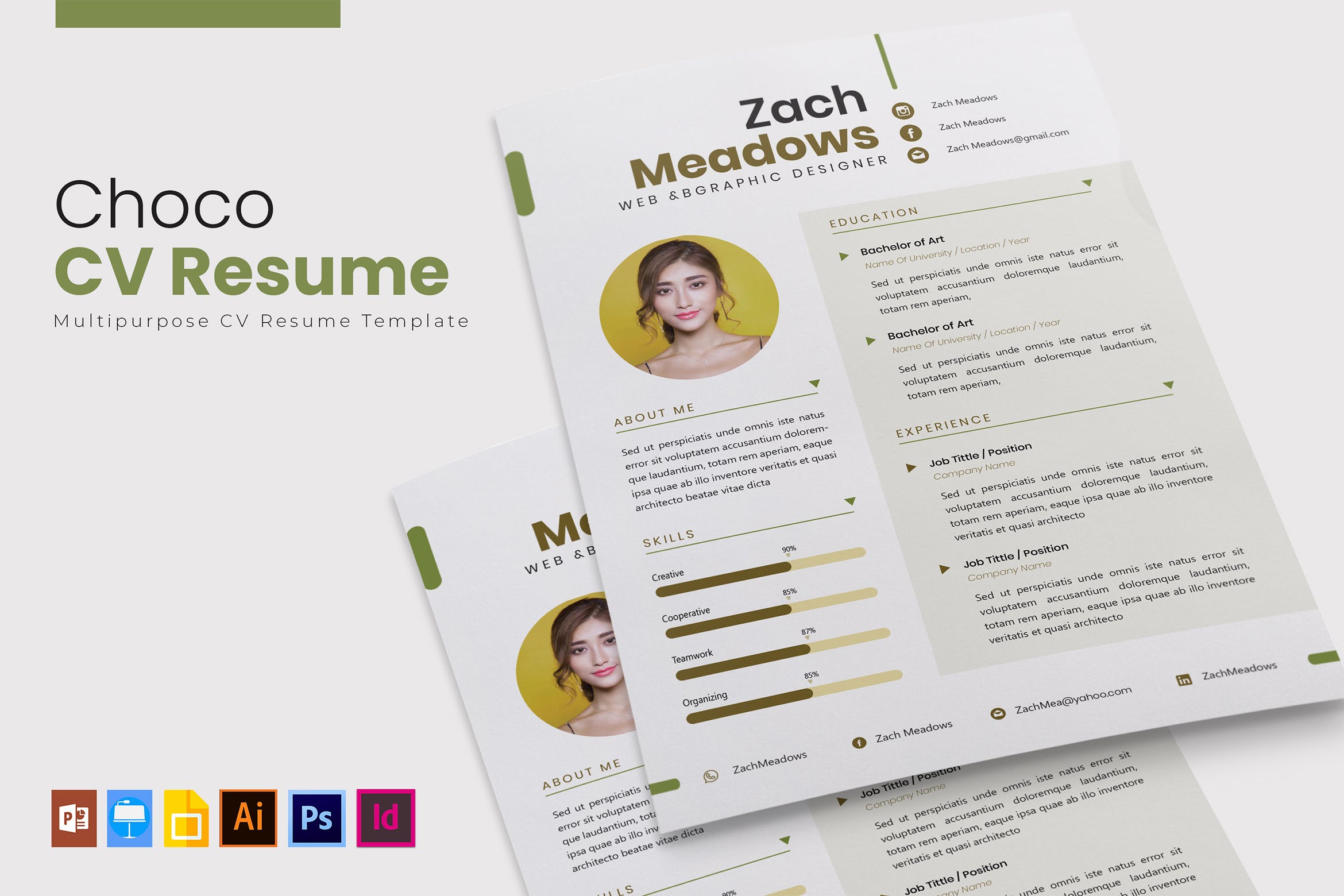网站&品牌设计师电子简历&推荐信模板 Choco Avocado | CV & Resume插图