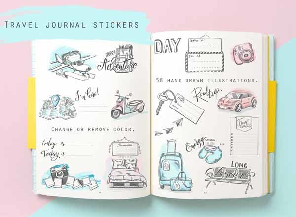 58款手绘旅行贴纸打包下载[psd]