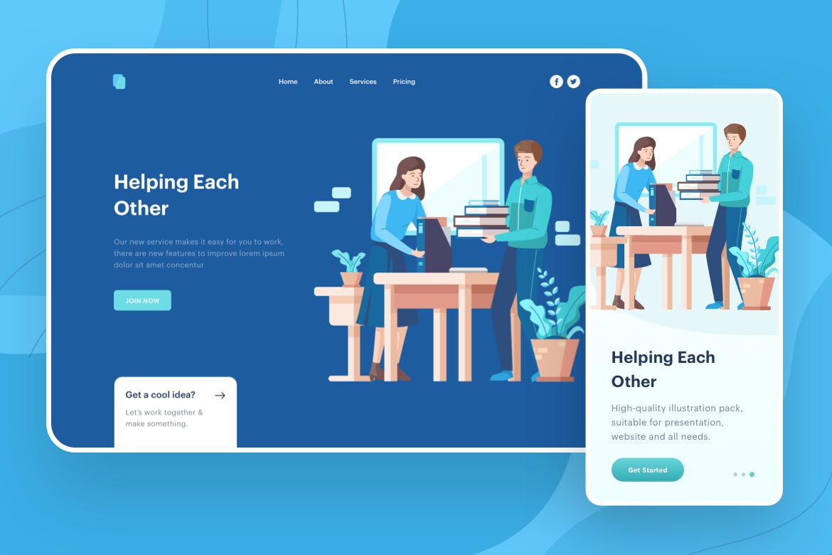 职场互助主题网站矢量插画设计素材 Helping Each Other Illustration – Website Header插图(1)