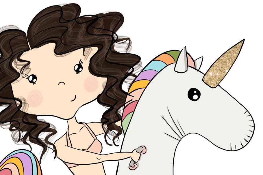 4组夏日少女剪贴画 Collection of 4 Sets Girls Summer插图(10)