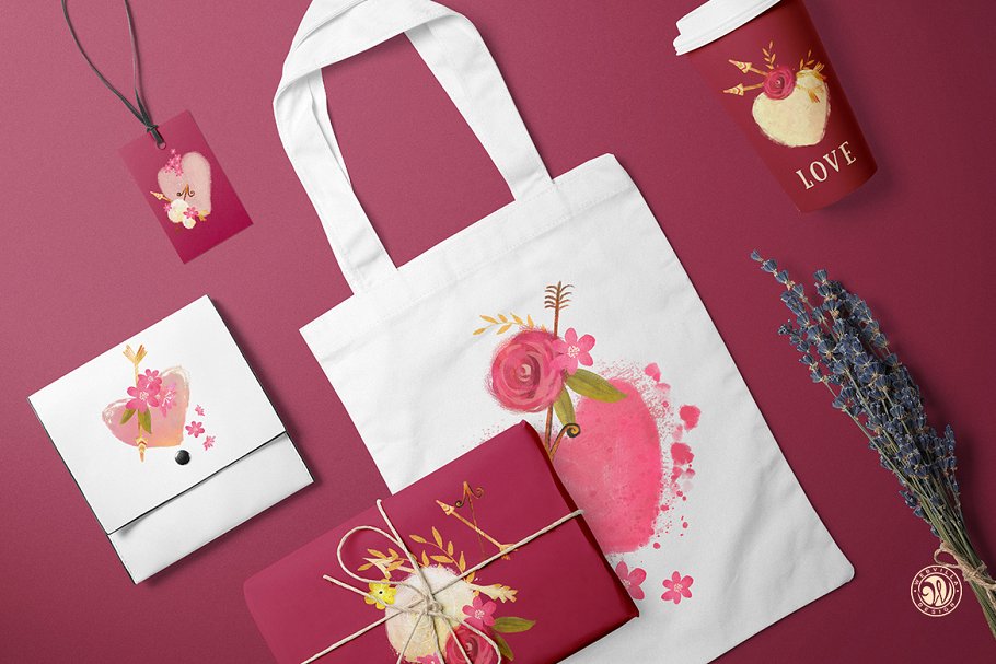 彩色粉笔画心形手绘插画 Pastel Hearts插图(3)