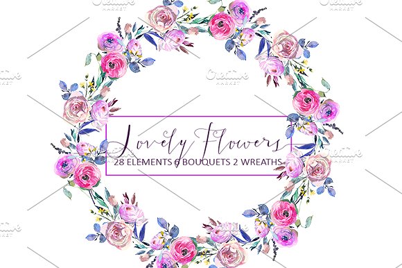 粉红水彩花卉设计素材集 Pink Watercolor Flowers Collection插图(4)