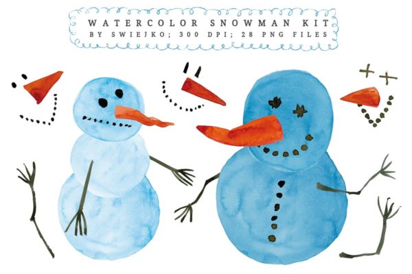 圣诞节水彩雪人设计素材 Watercolor Snowman kit