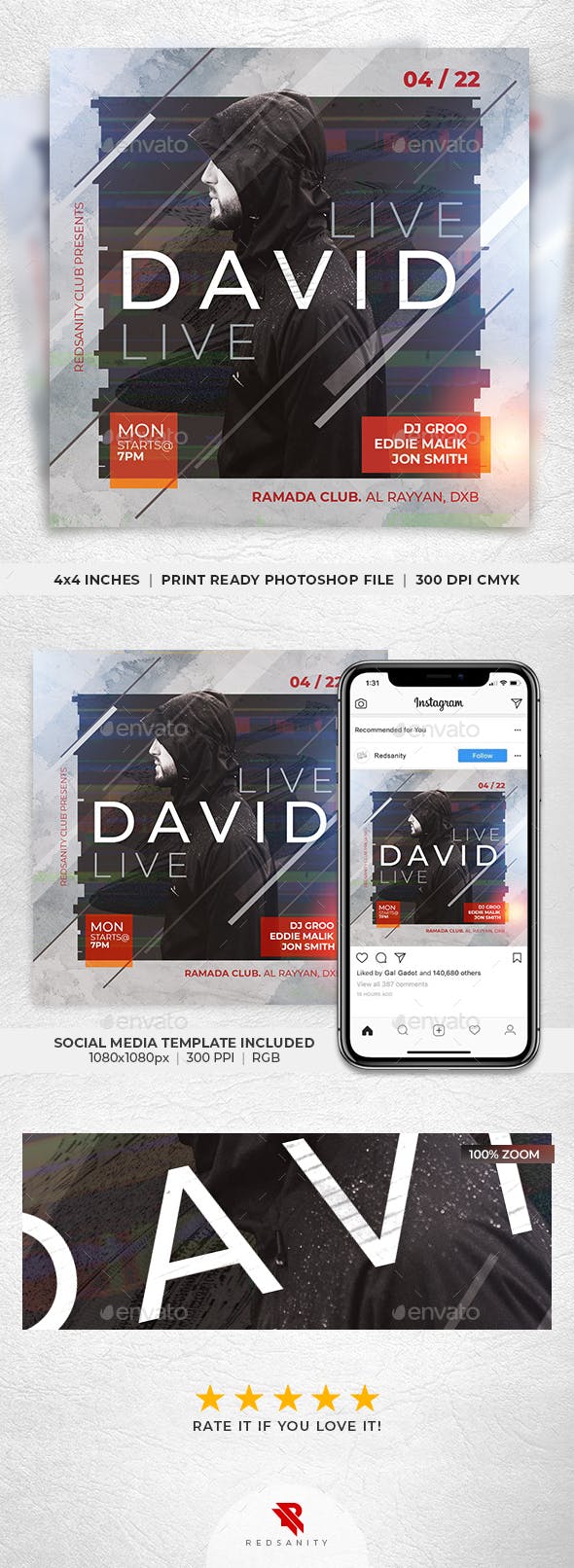 DJ音乐巡演派对传单设计模板插图