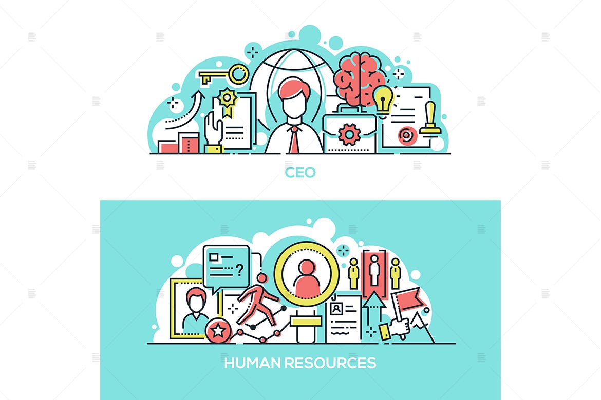 公司首席执行官&人力资源主题扁平风网站矢量插画素材库精选 Company CEO and human resources banners插图