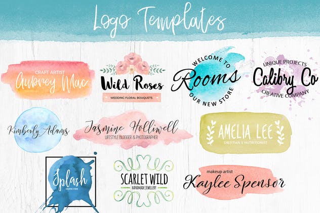 水彩设计元素&水彩风格Logo设计模板 Watercolor Pack. Textures and logos插图(5)