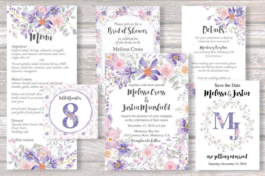 紫色梦幻水彩花卉图案设计素材包 Purple Dreams Watercolor Design Set插图(1)