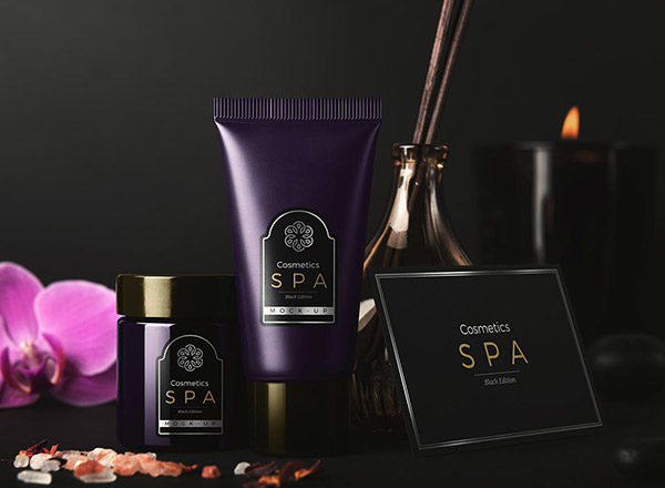 高品质的高端会所SPA化妆品样机展示模型mockups