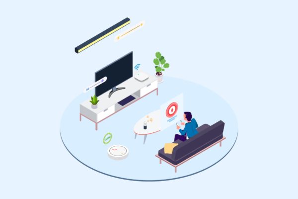 家庭智能音响系统场景2.5D等距概念矢量插画v4 Smart Echo Isometric Illustration – T2
