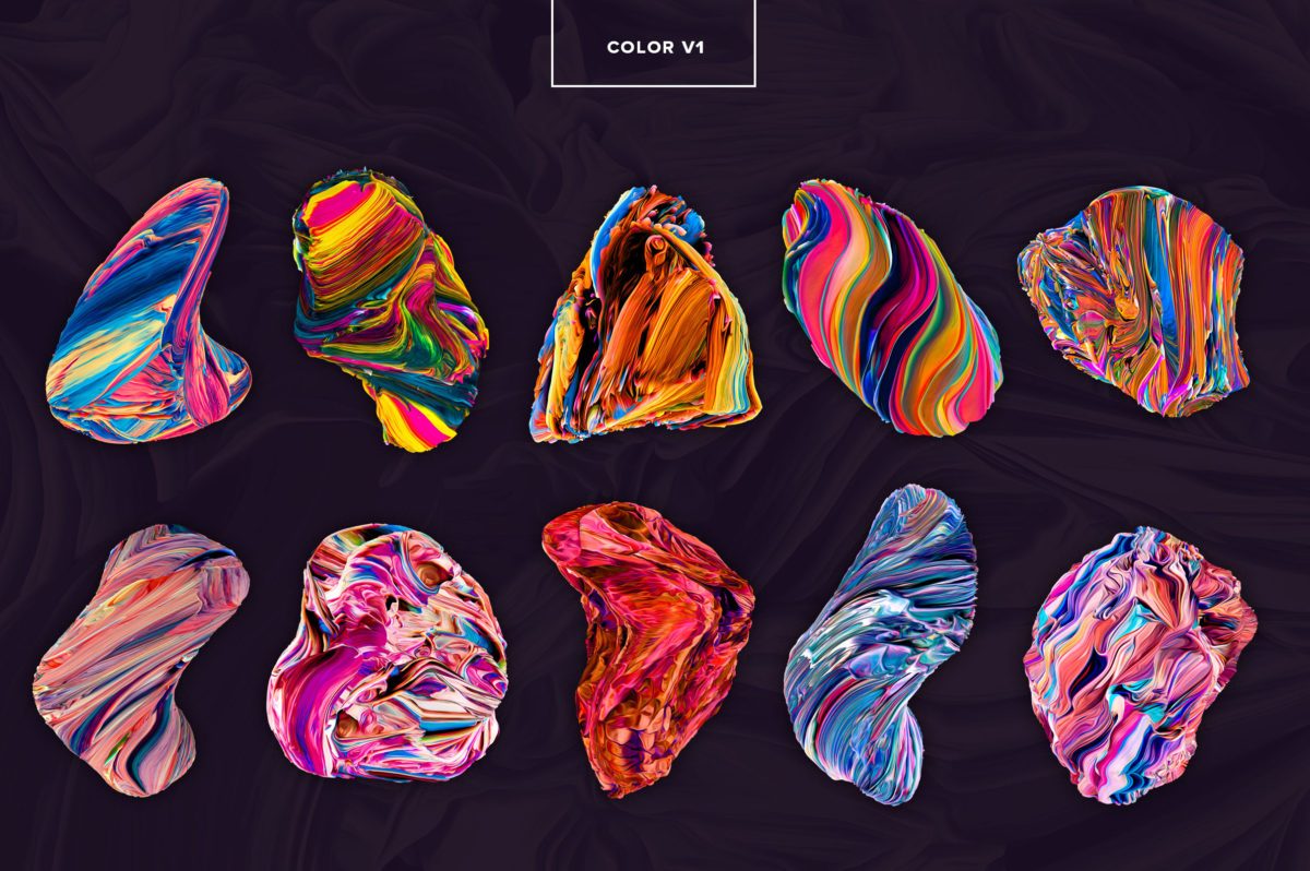 创意抽象纹理系列:80个3D立体抽象形状&PS笔刷 Displaced插图(6)