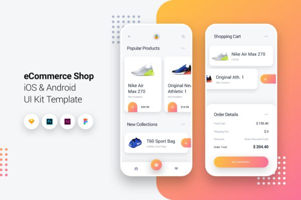 iOS&amp;Android手机移动商城APP应用UI设计套件 eCommerce Shop App iOS &amp; Android UI Kit Template