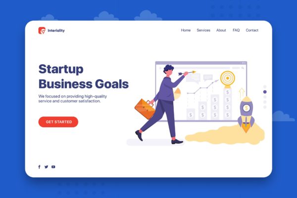 创业企业目标主题网站设计矢量插画素材 Startup Business Goals – Corporate Web Header