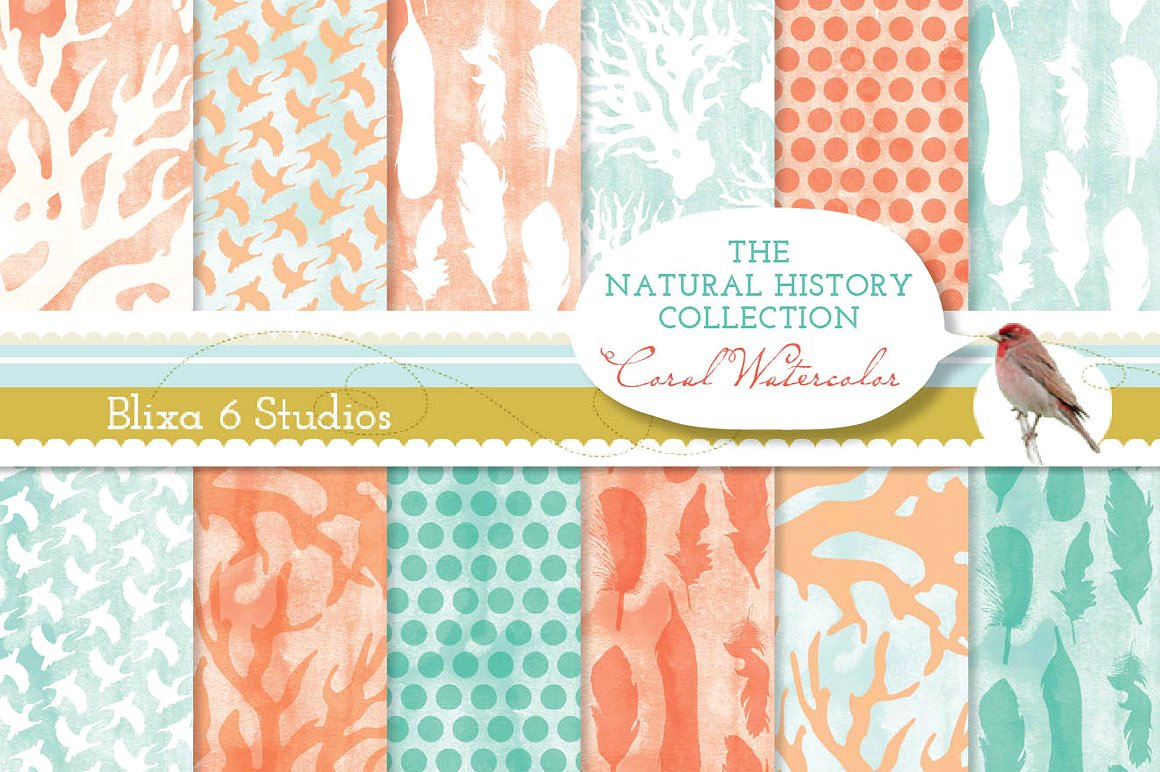 珊瑚水彩水彩纹理纸质背景 Coral Watercolor Digital Papers插图