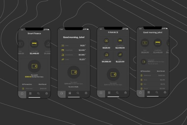 电子钱包APP应用用户中心UI界面模板[黑色配色方案]v4 Mobile Finance Home Ui – FD