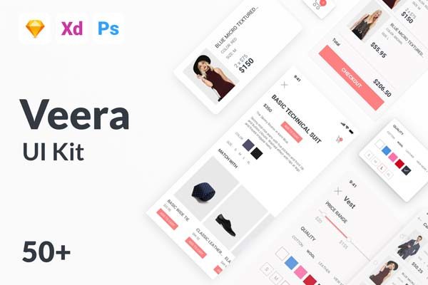 素材库下午茶：高端时尚的多功能电商APP UI KIT套装 [Sketch,XD,PSD]