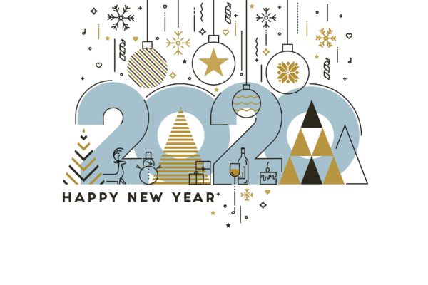 扁平设计风格彩色线条新年庆祝主题概念插画素材 Flat Thin Color Line Concept of Happy New Year