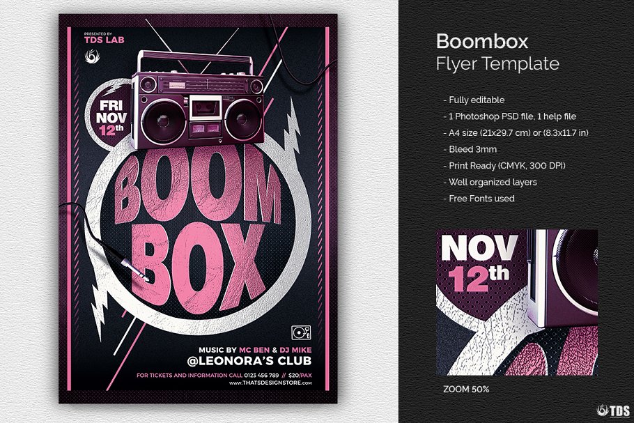 音乐电台音乐节目传单PSD模板 Boombox Flyer PSD插图