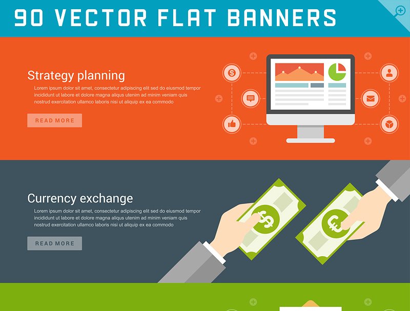 90个网站标题推广横幅模板和平面图标设计 90 Flat website banners templates插图(2)