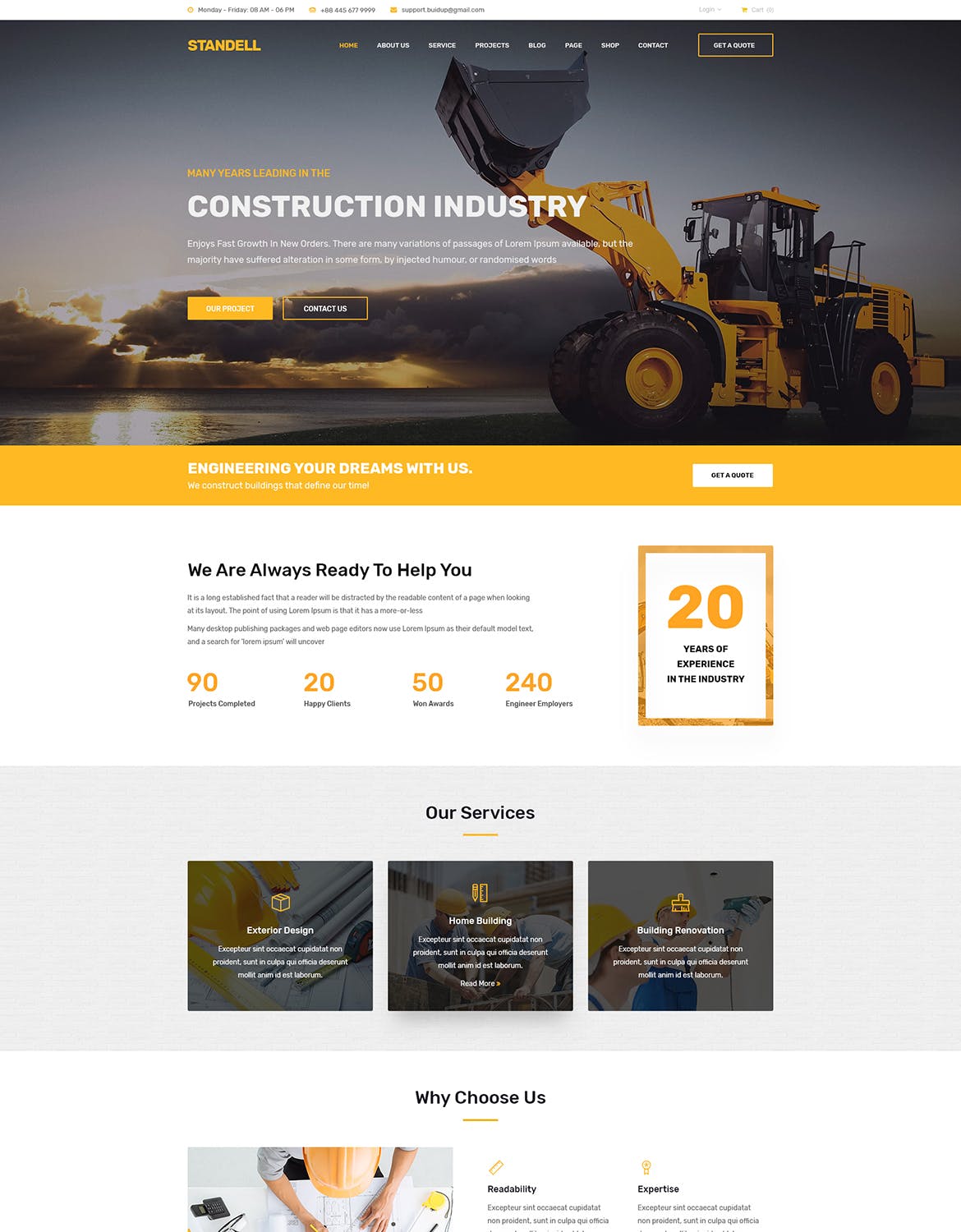 建筑基建工程公司网站设计PSD模板 Standell | Multipurpose Construction PSD Template插图(1)