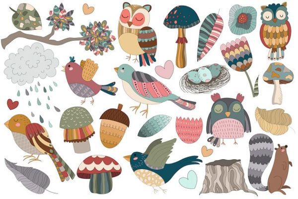 林地动植物插图设计元素 Woodland Designs Vector &amp; PNG Pack