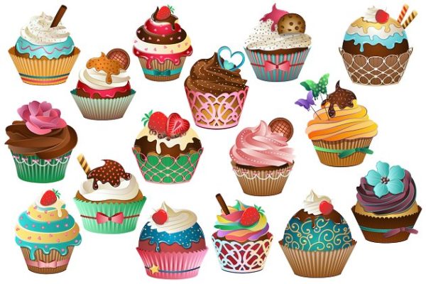 漂亮的手绘纸杯蛋糕插画 Cupcake Clipart Vector, PNG &amp; JPG