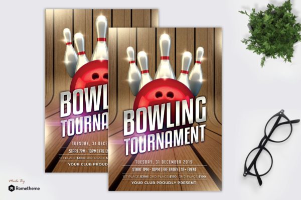 保龄球赛事活动宣传单设计模板 Bowling Tournament – Flyer MR