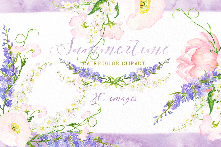 夏季嫩粉色水彩画插画 Summertime soft pink watercolor插图